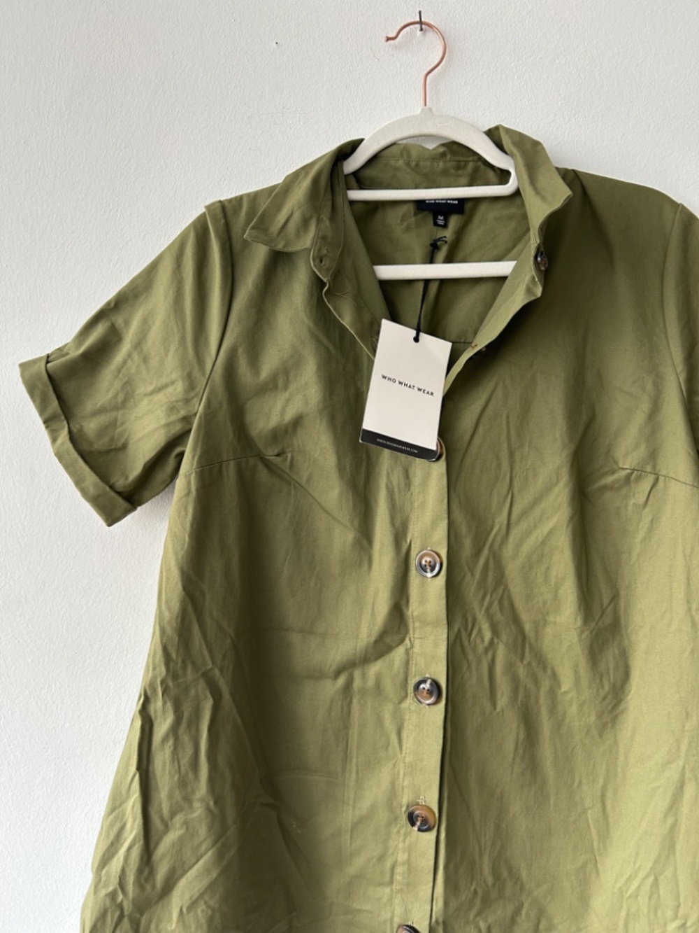 NWT Who What Wear Olive Green Button-front Shirt Dress Medium - Picture 3 of 8